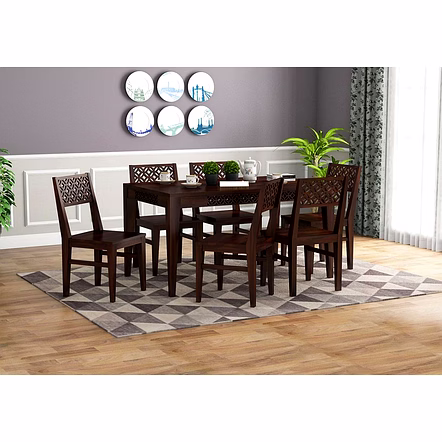 RAMDOOT FURNITURE 6 SEATER DINING TABLE SET ( WALNUT FINISH)