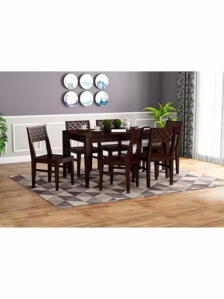 RAMDOOT FURNITURE 6 SEATER DINING TABLE SET ( WALNUT FINISH)