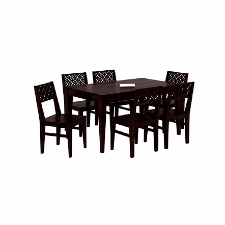 RAMDOOT FURNITURE 6 SEATER DINING TABLE SET ( WALNUT FINISH)
