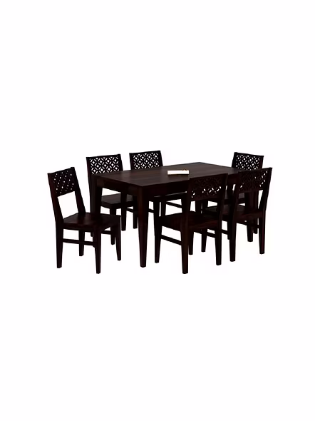 RAMDOOT FURNITURE 6 SEATER DINING TABLE SET ( WALNUT FINISH)