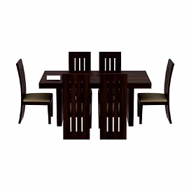 Ramdoot furniture 6 Seater Dining Table Set with cream cushion ( Walnut finish)