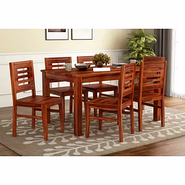 Ramdoot furniture 6 Seater Dining Table Set ( Honey finish)