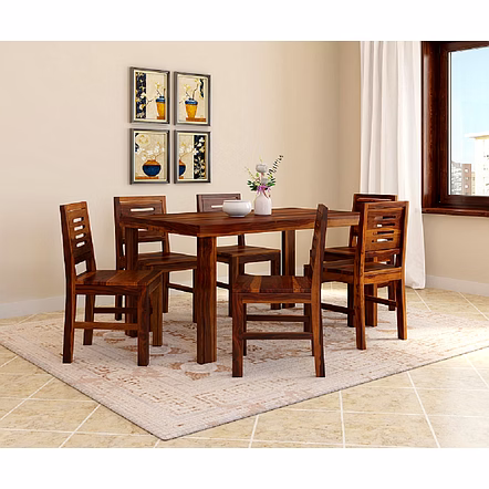 Ramdoot furniture 6 Seater Dining Table Set ( Honey finish)