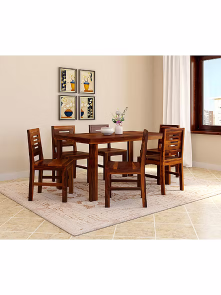 Ramdoot furniture 6 Seater Dining Table Set ( Honey finish)