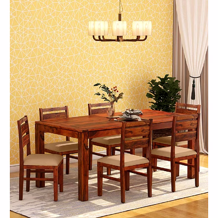 Ramdoot furniture 6 Seater Dining Table Set ( Honey finish)