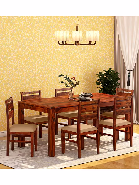Ramdoot furniture 6 Seater Dining Table Set ( Honey finish)