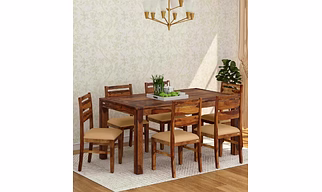 Ramdoot furniture 6 Seater Dining Table Set ( Teak finish)