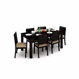 Ramdoot furniture 6 Seater Dining Table Set with cream cushion ( Walnut finish)