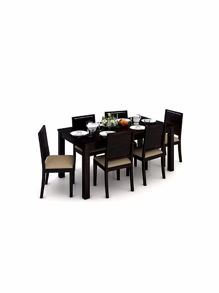 Ramdoot furniture 6 Seater Dining Table Set with cream cushion ( Walnut finish)