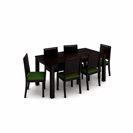 Ramdoot furniture 6 Seater Dining Table Set with Green cushion ( Walnut finish)