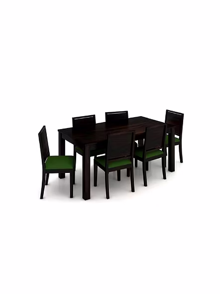Ramdoot furniture 6 Seater Dining Table Set with Green cushion ( Walnut finish)