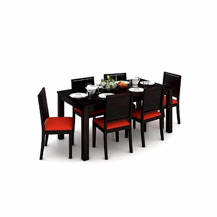 Ramdoot furniture 6 Seater Dining Table Set with RED cushion ( Walnut finish)