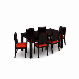 Ramdoot furniture 6 Seater Dining Table Set with RED cushion ( Walnut finish)