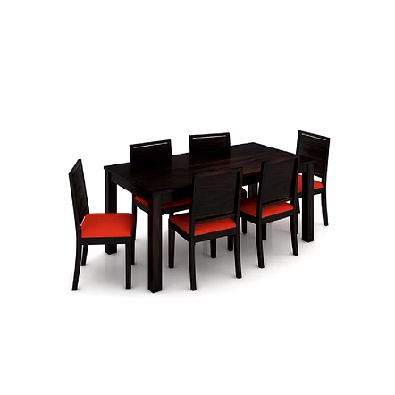 Ramdoot furniture 6 Seater Dining Table Set with RED cushion ( Walnut finish)