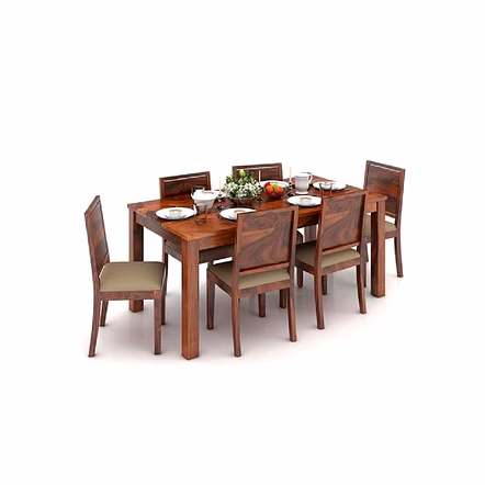 Ramdoot furniture 6 Seater Dining Table Set with cream cushion ( Honey finish)