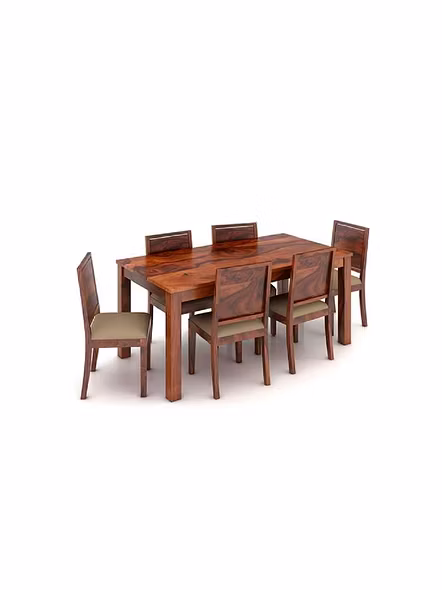 Ramdoot furniture 6 Seater Dining Table Set with cream cushion ( Honey finish)