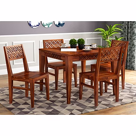 RAMDOOT FURNITURE 4 SEATER DINING TABLE SET ( Honey Finish)