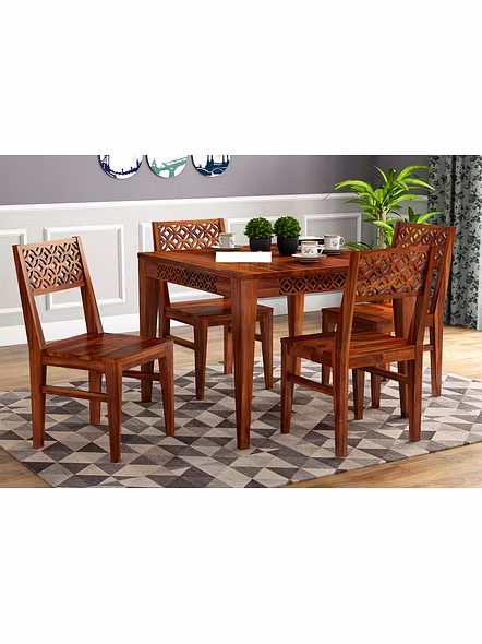 RAMDOOT FURNITURE 4 SEATER DINING TABLE SET ( Honey Finish)