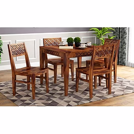 RAMDOOT FURNITURE 4 SEATER DINING TABLE SET ( Teak finish)