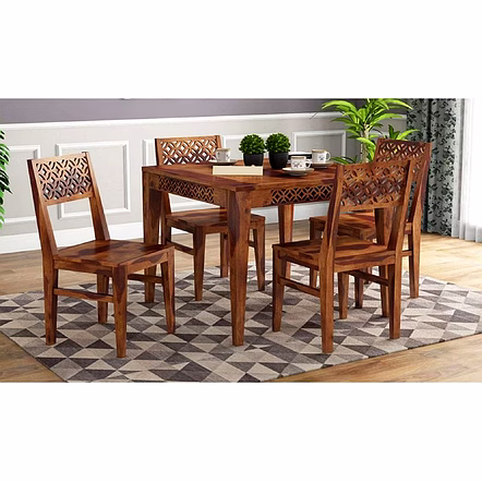 RAMDOOT FURNITURE 4 SEATER DINING TABLE SET ( Teak finish)