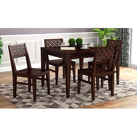 RAMDOOT FURNITURE 4 SEATER DINING TABLE SET ( Walnut finish)-W-A123