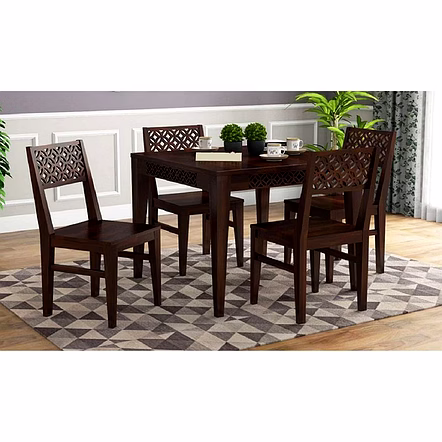 RAMDOOT FURNITURE 4 SEATER DINING TABLE SET ( Walnut finish)