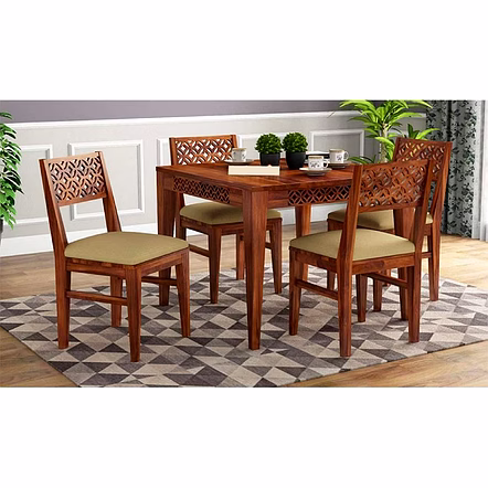 RAMDOOT FURNITURE 4 SEATER DINING TABLE SET WITH CREAM CUSHION
