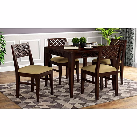 RAMDOOT FURNITURE 4 SEATER DINING TABLE SET WITH CREAM CUSHION