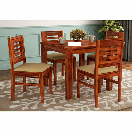 RAMDOOT FURNITURE 4 SEATER DINING TABLE SET WITH CREAM CUSHION
