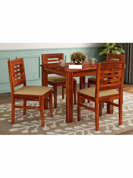 RAMDOOT FURNITURE 4 SEATER DINING TABLE SET WITH CREAM CUSHION