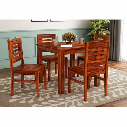 RAMDOOT FURNITURE 4 SEATER DINING TABLE SET ( Honey Finish)