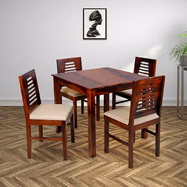 RAMDOOT FURNITURE 4 SEATER DINING TABLE SET WITH CREAM CUSHION