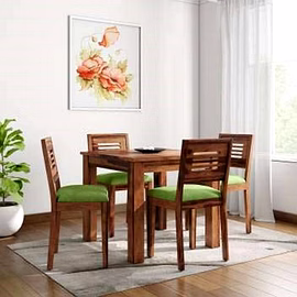 RAMDOOT FURNITURE 4 SEATER DINING TABLE SET ( Teak Finish)