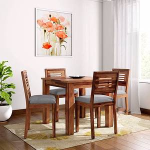RAMDOOT FURNITURE 4 SEATER DINING TABLE SET ( Teak Finish)