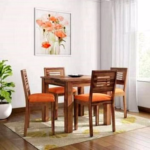 RAMDOOT FURNITURE 4 SEATER DINING TABLE SET ( Teak Finish)