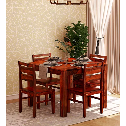 RAMDOOT FURNITURE 4 SEATER DINING TABLE SET ( Honey Finish)