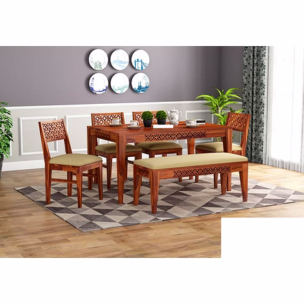 RAMDOOT FURNITURE 6 SEATER DINING TABLE WITH BANCH