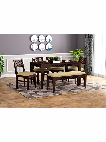 RAMDOOT FURNITURE 6 SEATER DINING TABLE WITH BANCH