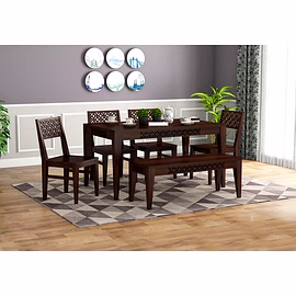 RAMDOOT FURNITURE 6 SEATER DINING TABLE WITH BANCH