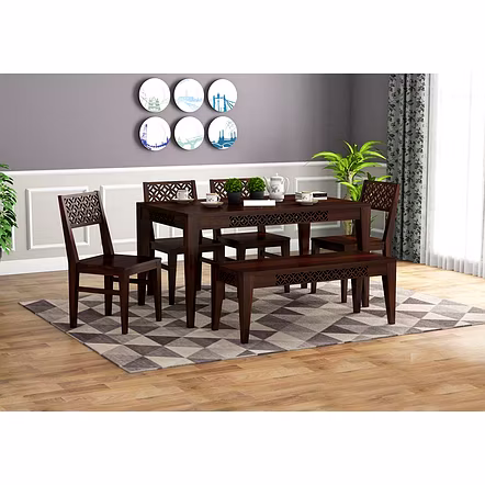 RAMDOOT FURNITURE 6 SEATER DINING TABLE WITH BANCH