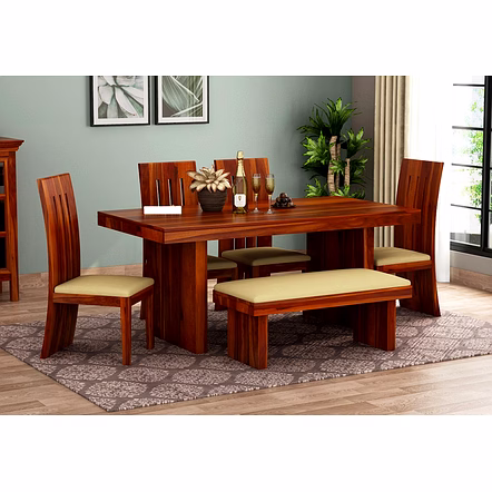 RAMDOOT FURNITURE 6 SEATER DINING TABLE WITH BANCH