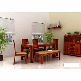 RAMDOOT FURNITURE 6 SEATER DINING TABLE WITH BANCH