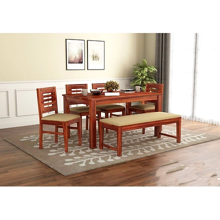 RAMDOOT FURNITURE 6 SEATER DINING TABLE WITH BANCH-RFA-4