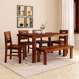 RAMDOOT FURNITURE 6 SEATER DINING TABLE WITH BANCH