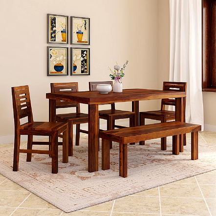 RAMDOOT FURNITURE 6 SEATER DINING TABLE WITH BANCH