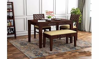 Ramdoot furniture Solid Wood 4 Seater Dining Set With Bench In Honey Oak Finish