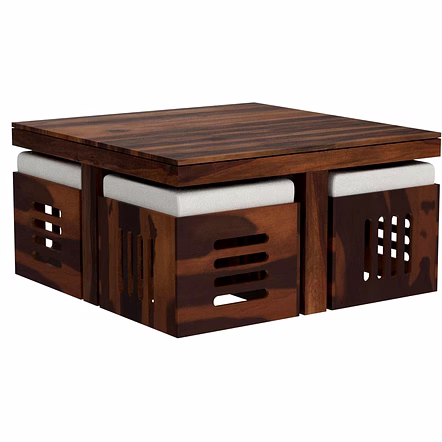 Ramdoot furniture Solid Wood Nesting Coffee Table Set In Teak Finish