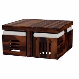 Ramdoot furniture Solid Wood Nesting Coffee Table Set In Teak Finish