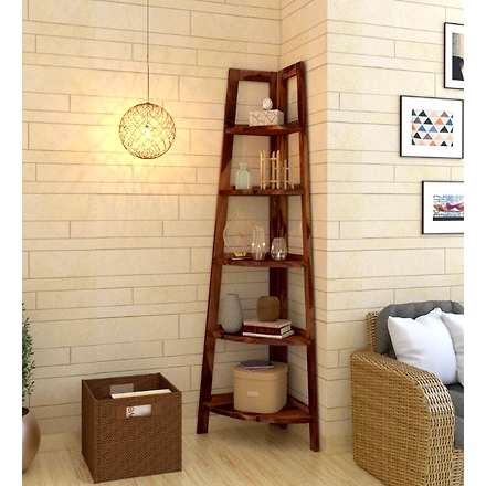 Ramdoot furniture Solid Wood Book Shelf In Rustic Teak Finish-corner-1