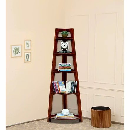 Ramdoot furniture Solid Wood Foldable Corner Book Shelf In Honey Oak Finish